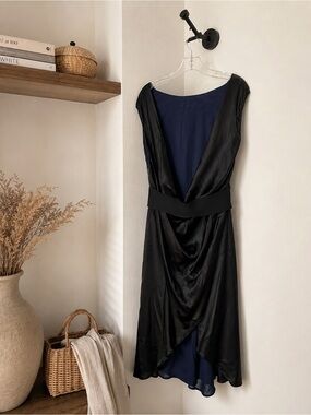 Lanvin 2006 Black Draped Mini Dress with Navy Slip